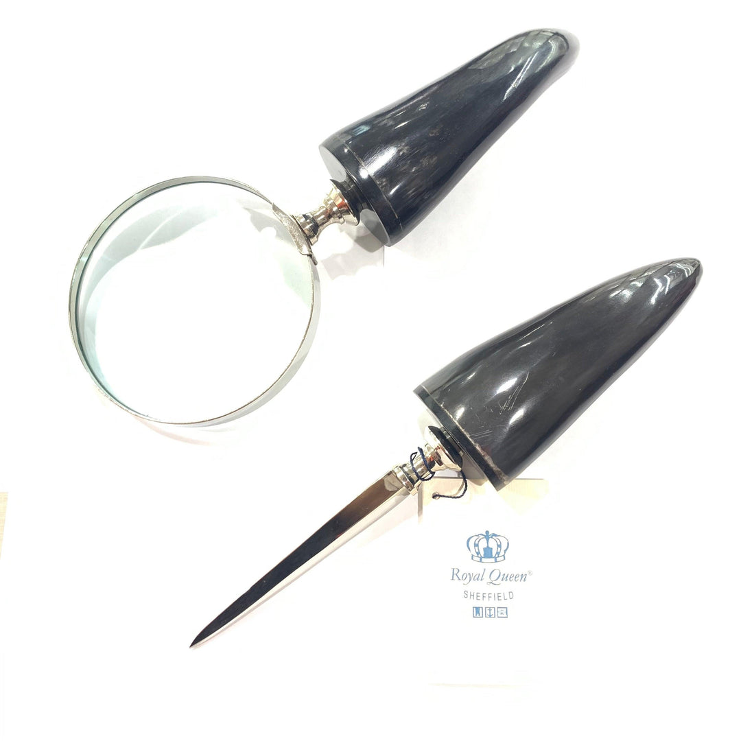 Royal Queen set 2 pezzi taglia carte + lente Corno Nero sheffield A0599 - Capodagli 1937