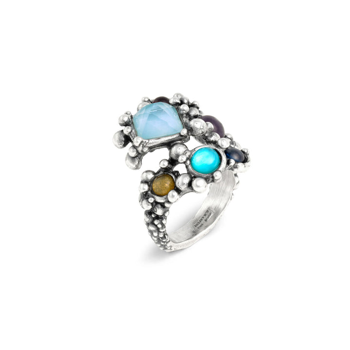 Giovanni Raspini cocktailring Ring i 925 sølv, perlemor, ametyst og siamit 12530
