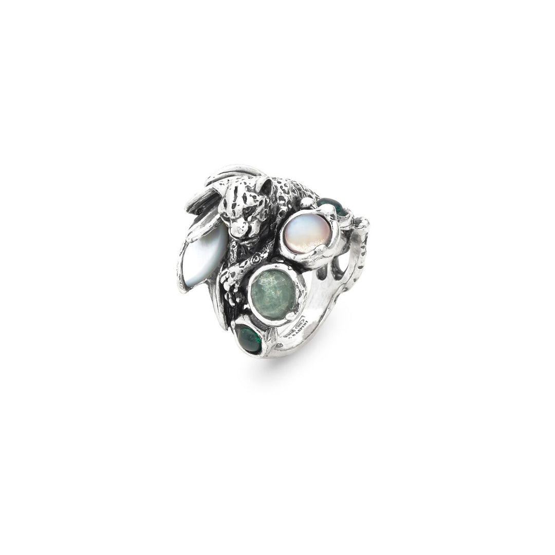 Giovanni Raspini leopard jungle ring Ring i 925 sølv, perlemor og kvarts 12630