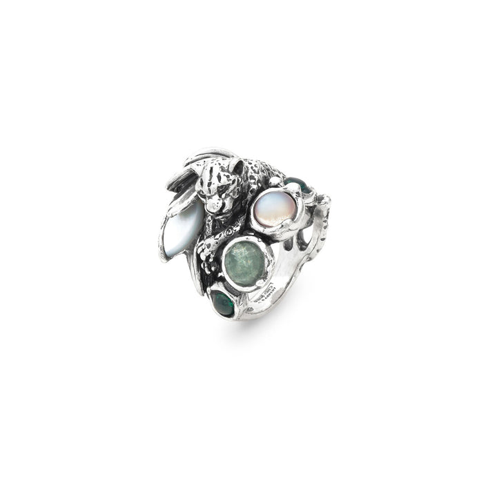 Giovanni Raspini leopard jungle ring Ring i 925 sølv, perlemor og kvarts 12630