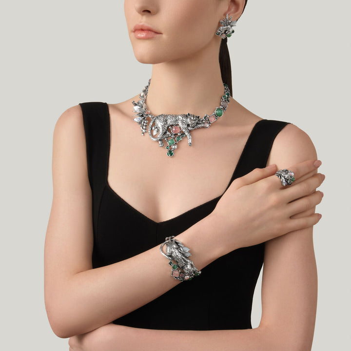 Giovanni Raspini leopard jungle ring Ring i 925 sølv, perlemor og kvarts 12630