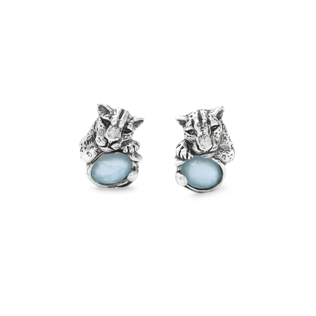 Giovanni Raspini Blue Jaguar Earrings - Earrings in 925 Silver, mother-of-pearl and quartz - 12682