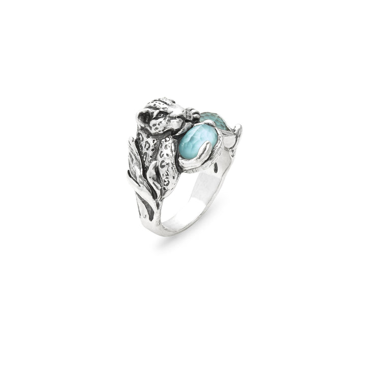 Giovanni Raspini Blauer Jaguar-Ring – Ring aus 925er Silber, Perlmutt und Quarz – 12683