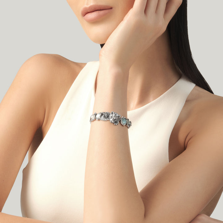 Giovanni Raspini Blue Jaguar Armband - Armband i 925 silver, pärlemor, bergskristall och kvarts - 12684