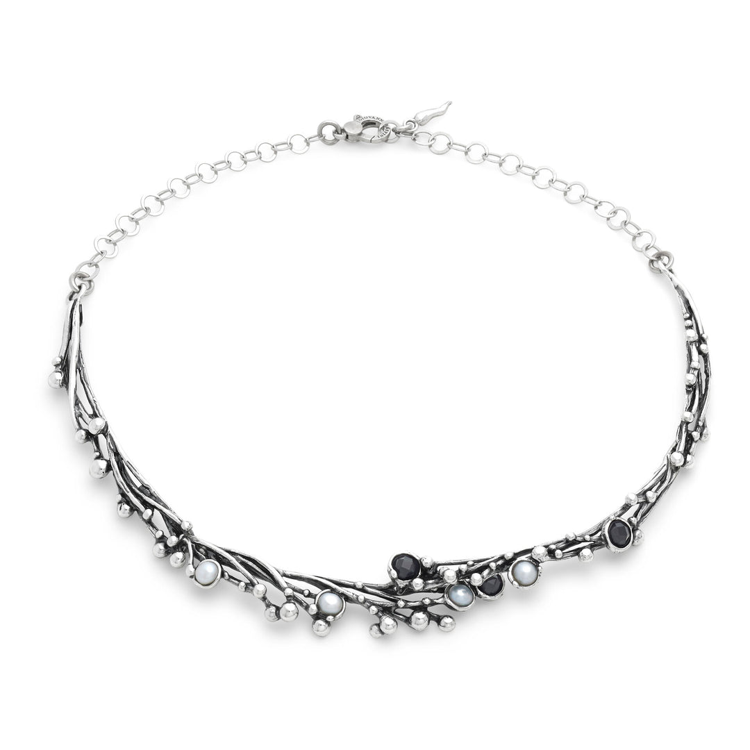 Giovanni Raspini Aura Halsband - 925 Silver Halsband, naturliga pärlor och onyx - 12685
