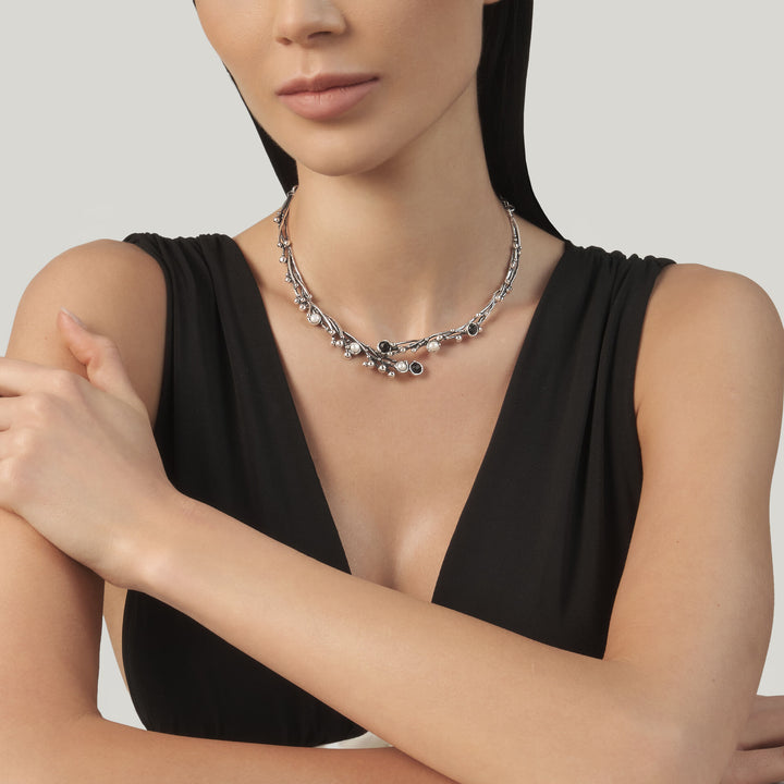 Giovanni Raspini Aura Halsband - 925 Silver Halsband, naturliga pärlor och onyx - 12685