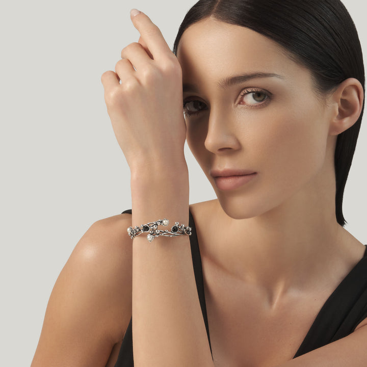 Giovanni Raspini Aura-Armband – Armband aus 925er Silber, Naturperlen und Onyx – 12690