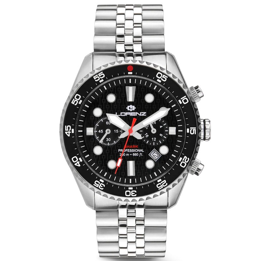 Lorenz Shark 5 Chrono 42 mm schwarze Quarzstahluhr 030285AA