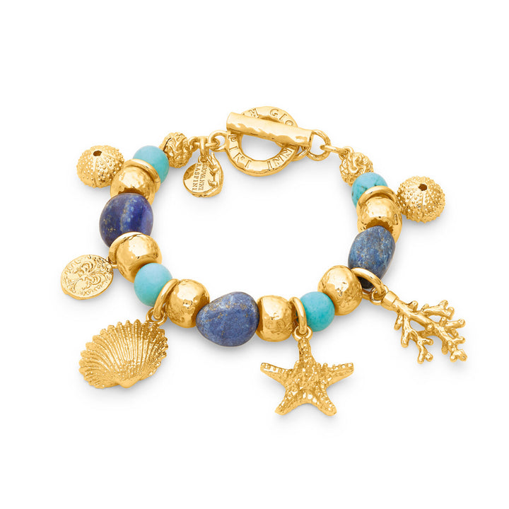 Giovanni Raspini grand bleu bracelet 18 kt gold plated bracelet with lapis lazuli and aulite N0071