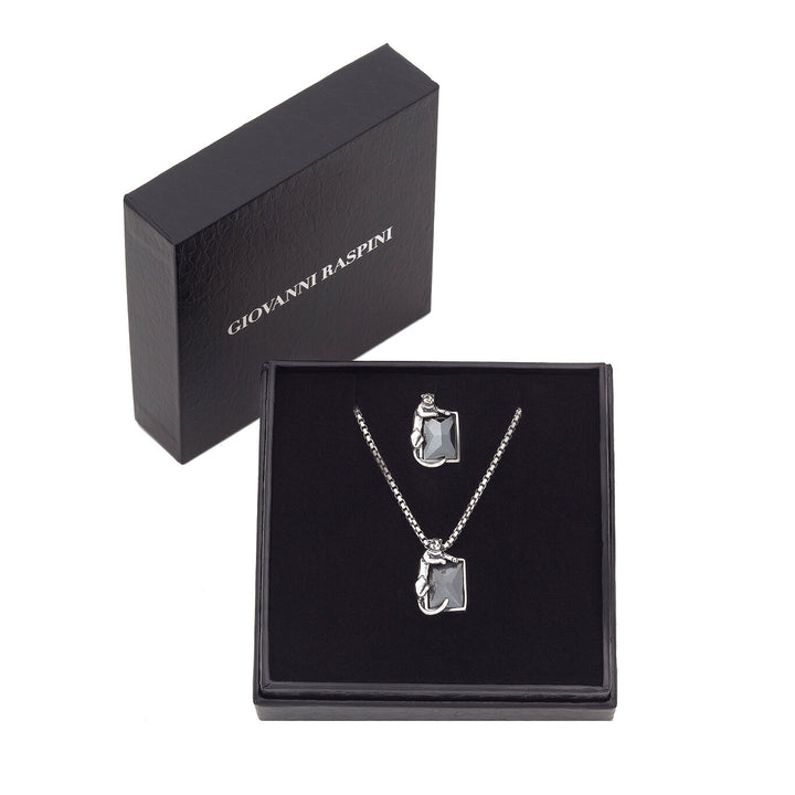 Giovanni Raspini set svart panterhalsband och brosch i 925 silver och hematit X01599