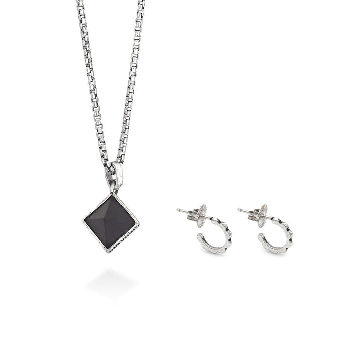 Giovanni Raspini stud set Necklace in 925 Silver and black resin. 925 Silver Earrings X01602