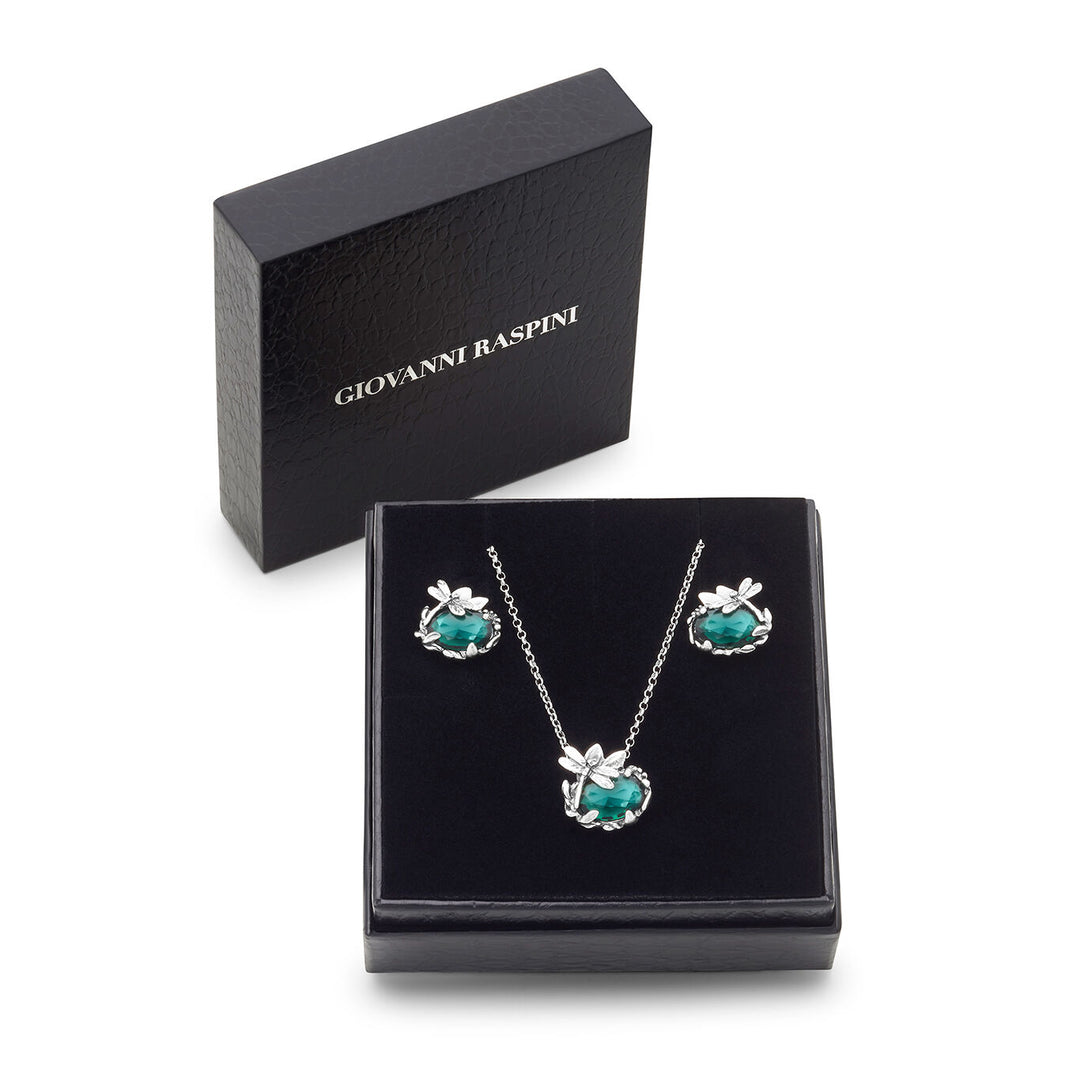Giovanni Raspini Libellen-Eden-Set Halskette und Ohrringe aus 925er Silber und Smaragdquarz X01607