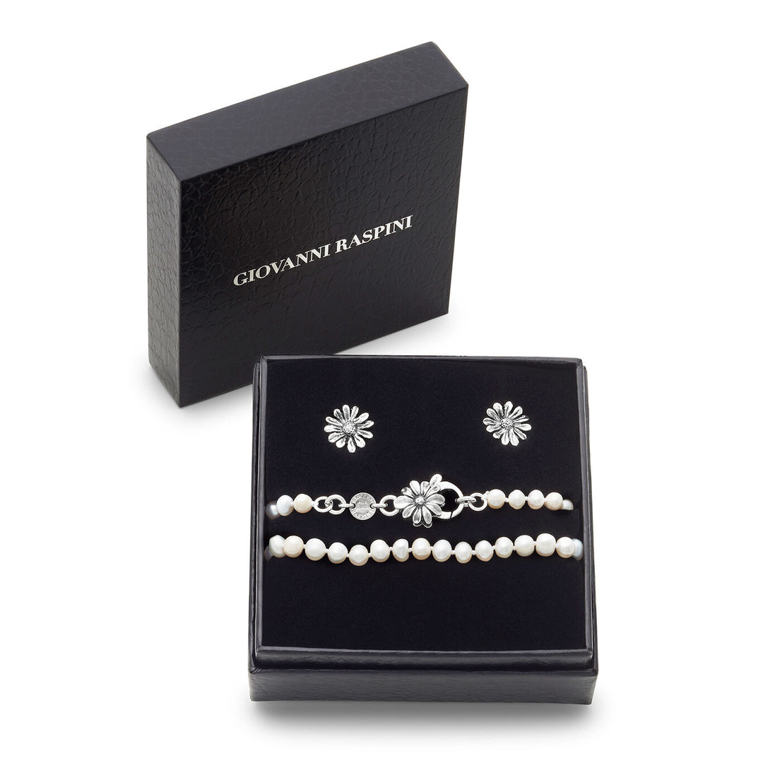 Giovanni Raspini set daisies Necklace and earrings in 925 silver and natural pearls X01609
