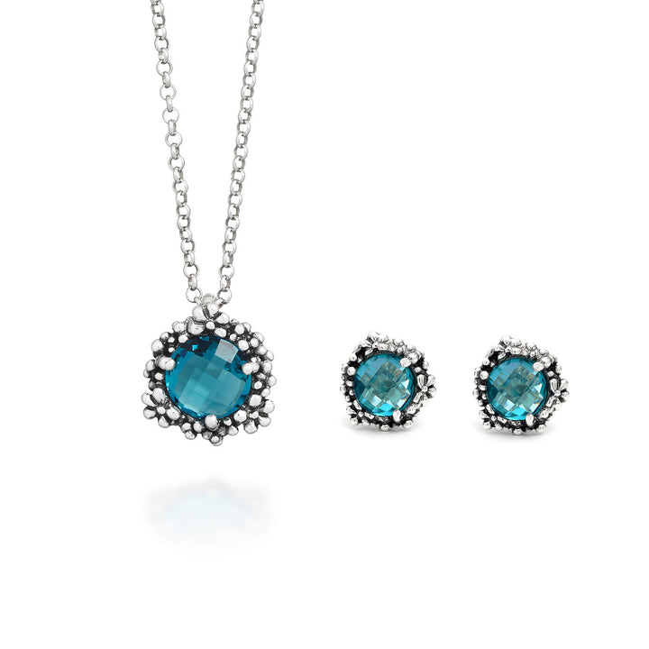 Giovanni Raspini set blue ivy Necklace and earrings in 925 silver and colored crystals X01619