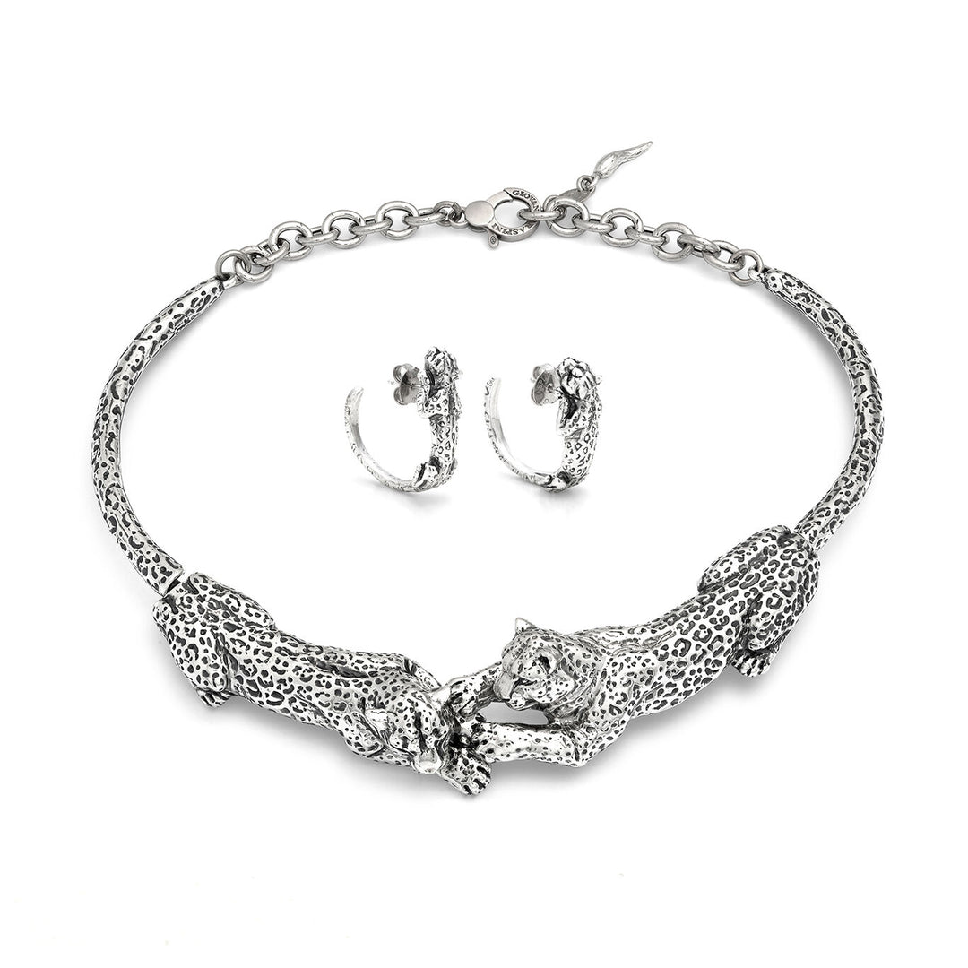 Giovanni Raspini Set Leoparden Halskette und Ohrringe aus 925er Silber X01621