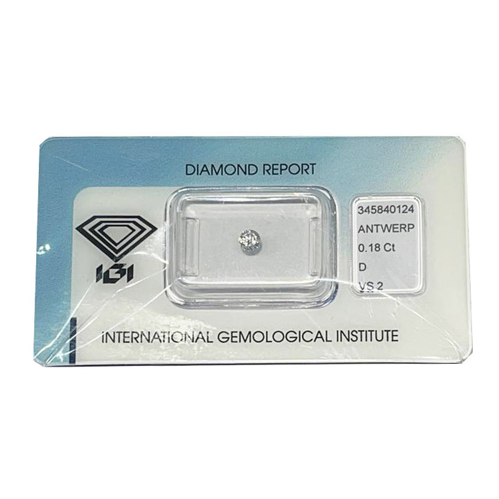 IGI Diamante i blister blister strålende klip 0,18ct renhed farve vs 2