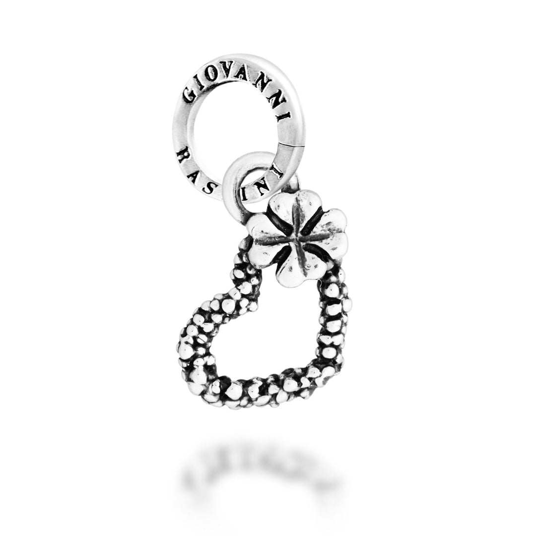 Giovanni Raspini Mimosa and Four-Leaf Clover Heart Charm - Silver Charm - 12733