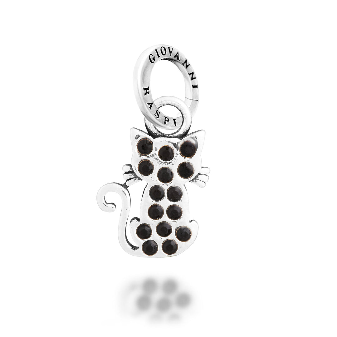 Giovanni Raspini Crystal Cat Charm - Silver and zircon charm - 12744