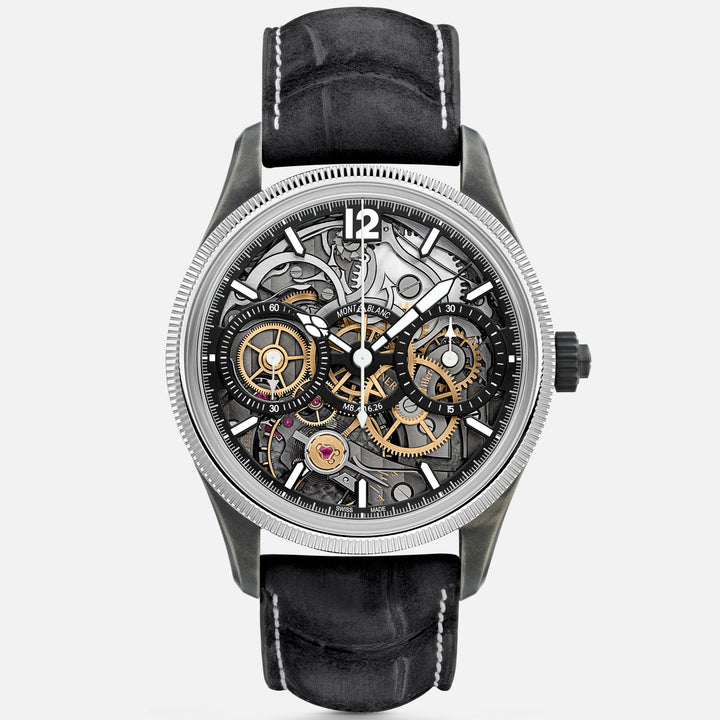 Montblanc Uhr 1858 The Unveiled Secret Minerva Monopusher Chronograph Limited Edition – 88 Stück 43 mm skelettierter manueller Stahl 131155