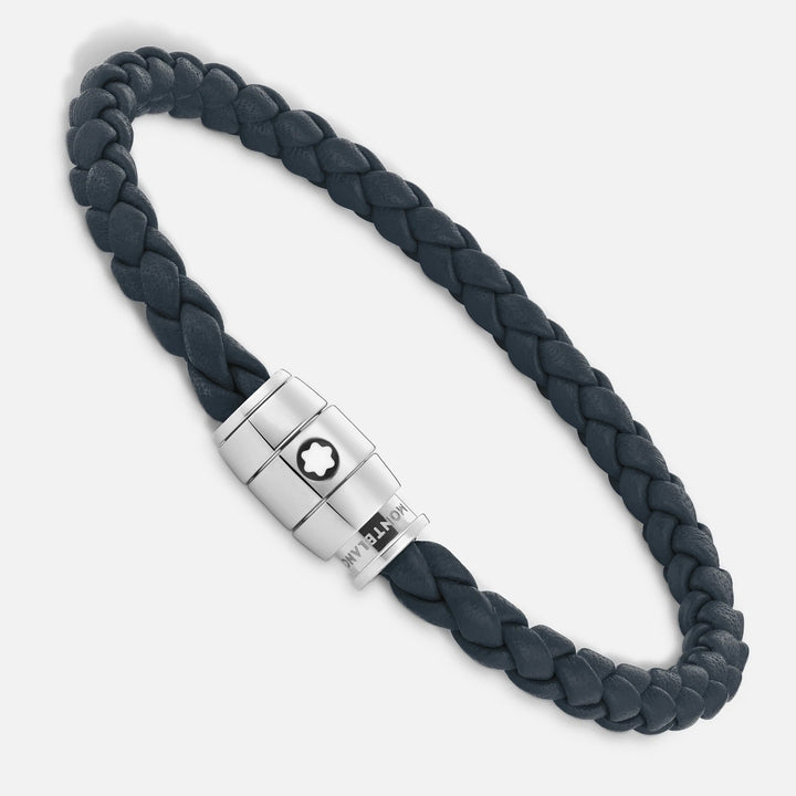 Montblanc 3-Ring-Stahlarmband und Meisterstück-Leder Air Force Blue Größe S 13601260