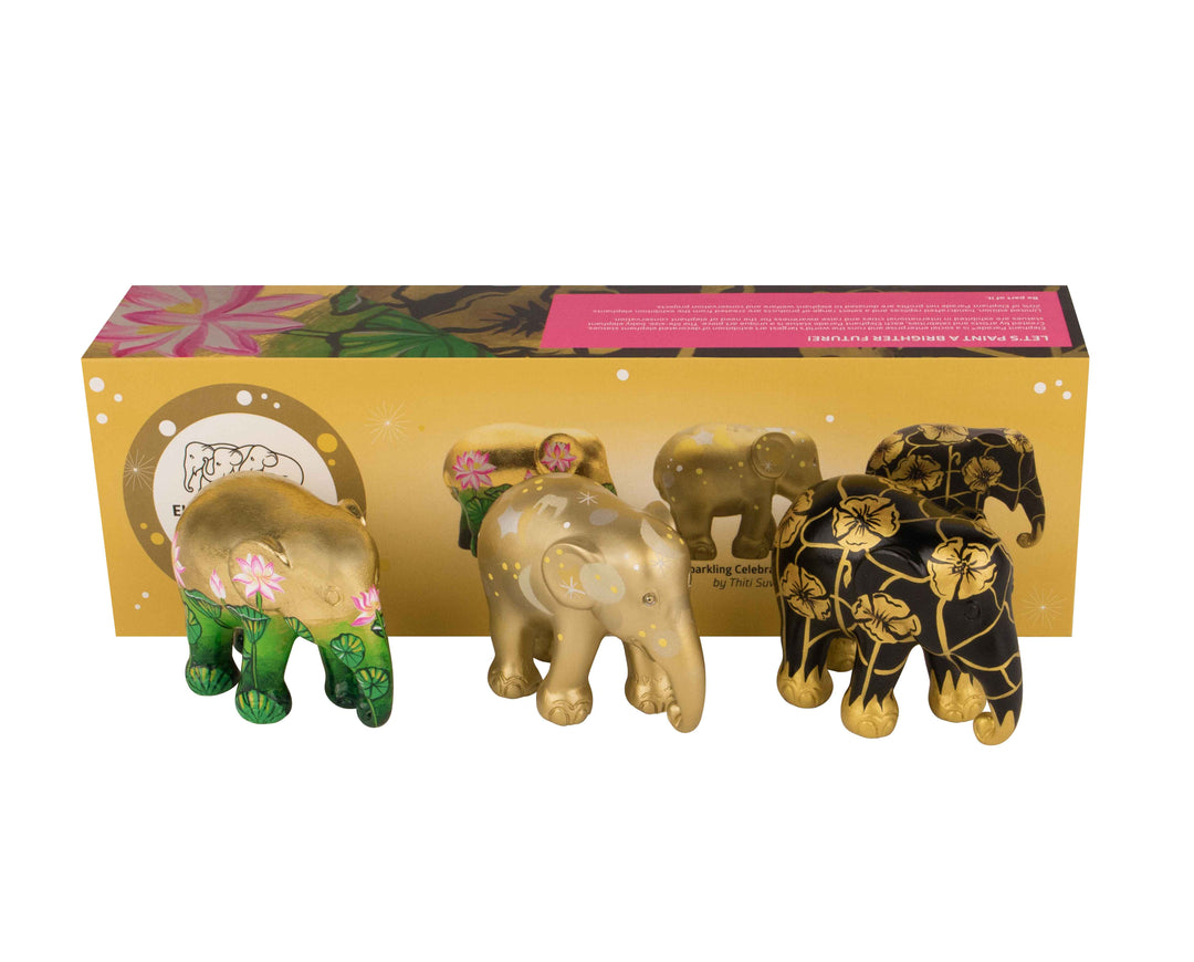 Elephant Parade multipack elefanter Golden Delight - Golden Lotus + Sparkling Celebration Gold + Golden Poppies MULTIPACK GOLDEN DELIGHT
