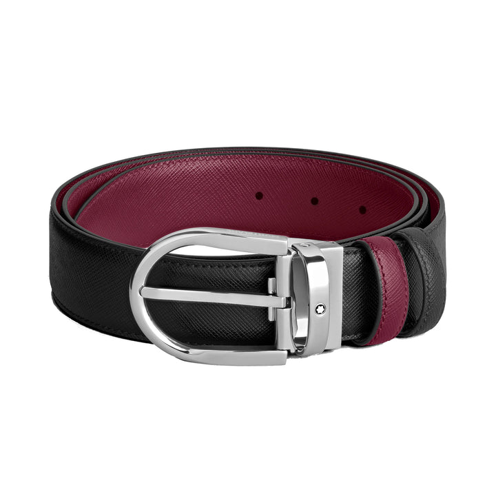 Montblanc Reversible Belt 35 mm sort læder/cassis med hestejernspænde 199638