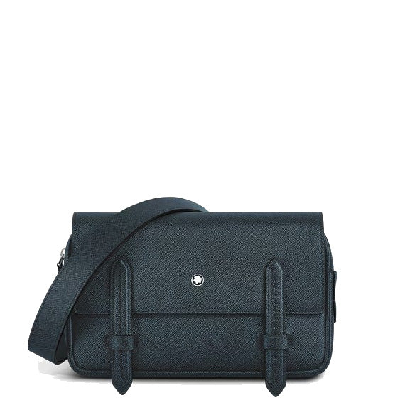 Montblanc blaue Tweed Sartorial Leder-Umhängetasche 220423