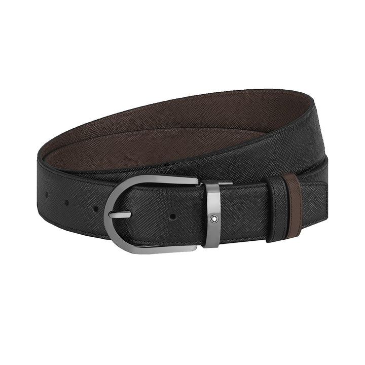 Montblanc vendbart bælte i sort/brunt Sartorial læder 35 mm 222357