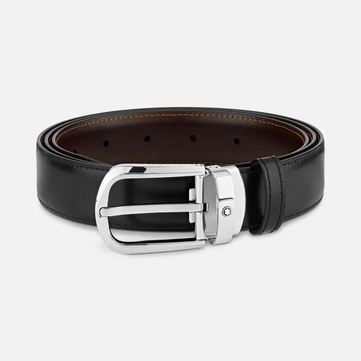 Montblanc elegant bälte 30mm vändbart justerbart hästskospänne svart/brunt Sartorial 113834