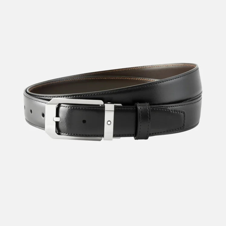 Montblanc reversibelt bælte i sort læder/brun 30 mm 116579