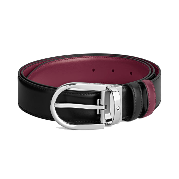 Montblanc Reversible Belt 35 mm sort læder/cassis med hestejernspænde 199640