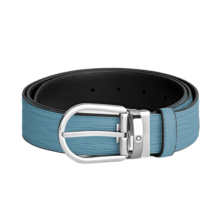 Montblanc 35 mm belt blue leather smoke with horse iron buckle 199645