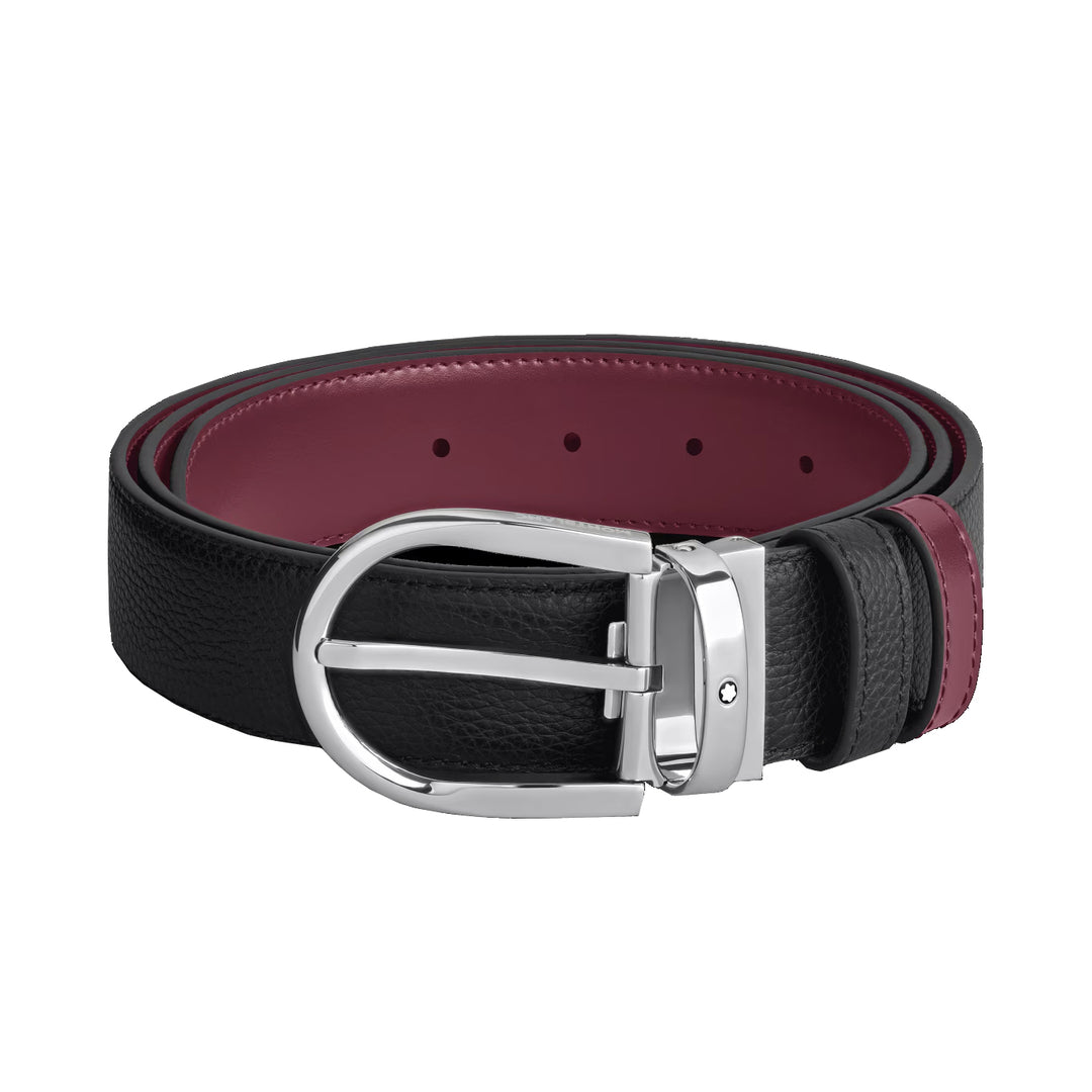 Montblanc Reversible Belt 35 mm sort læderkorn/cassis med hestejernspænde 19965