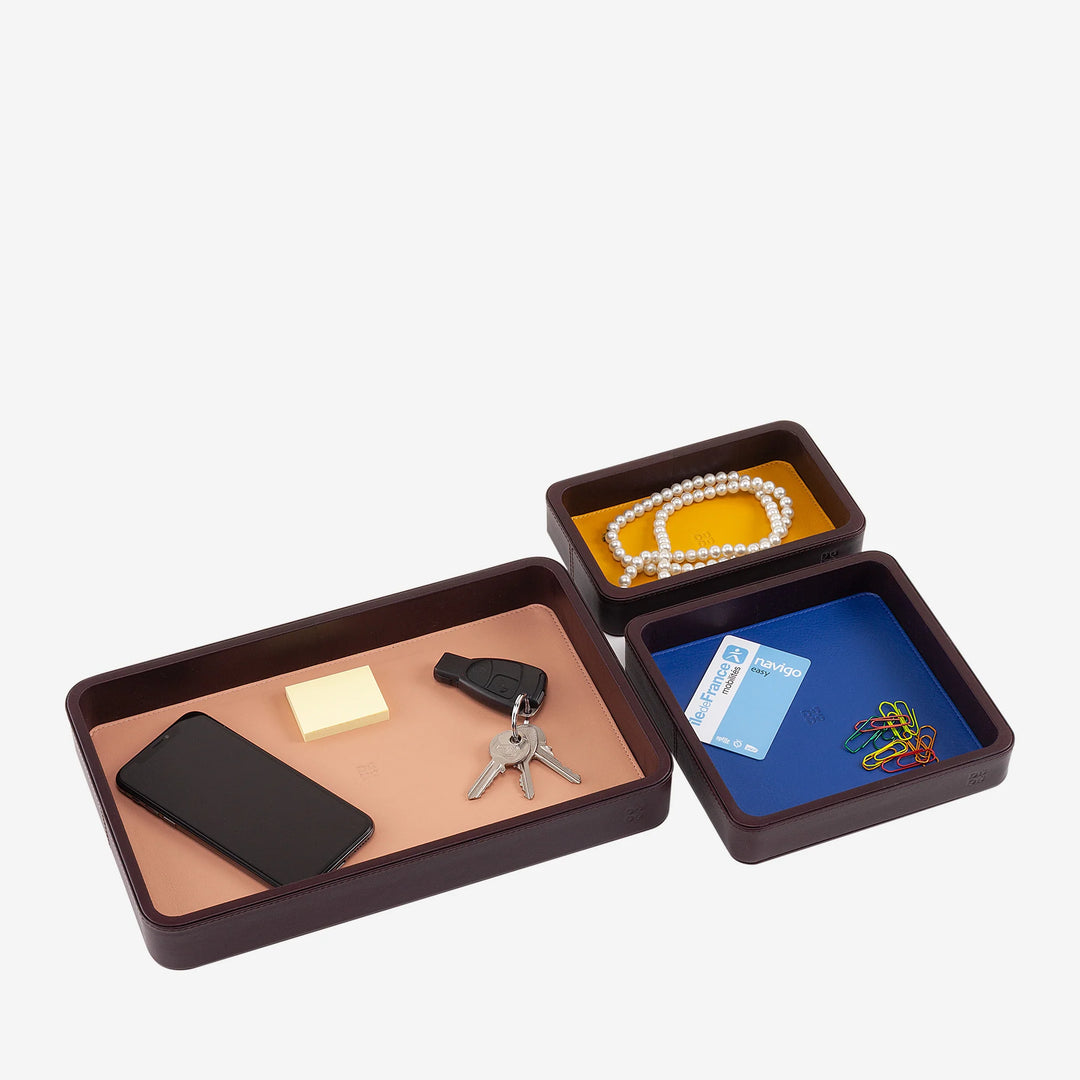 DUDU Set of 3 pcs Leather Pocket Tray, Table Storage Tray Home Desk Office, Key Holder, Coins, Telephone