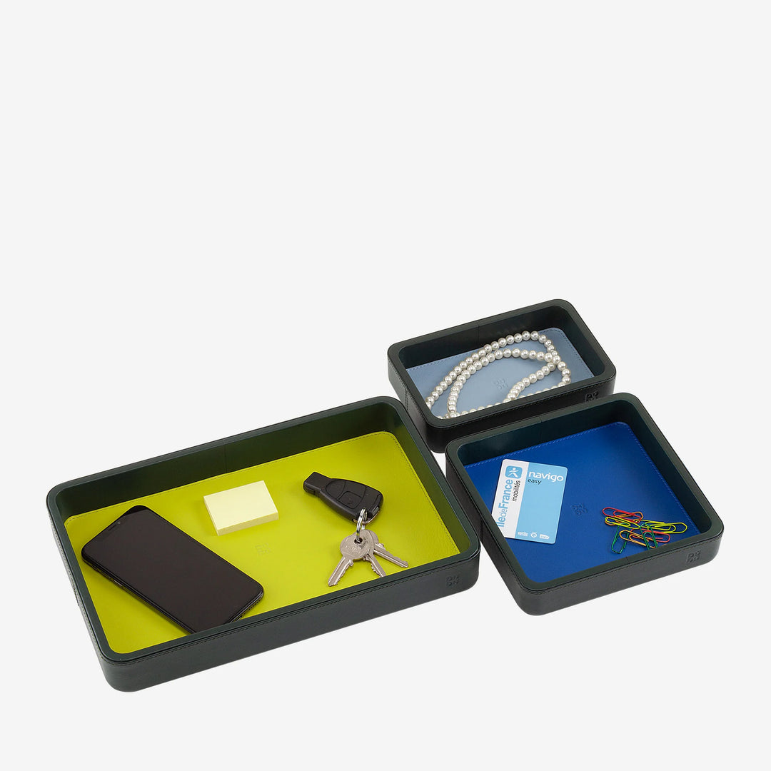 DUDU Set med 3 st Läderficka, Bordsförvaringsbricka Hemmaskrivbord Kontor, Nyckelhållare, Mynt, Telefon