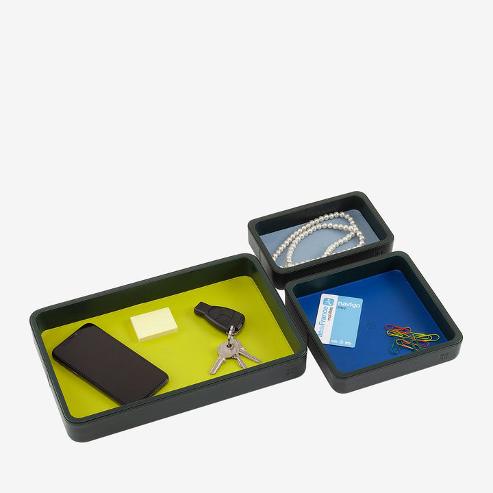 DUDU Set med 3 st Läderficka, Bordsförvaringsbricka Hemmaskrivbord Kontor, Nyckelhållare, Mynt, Telefon