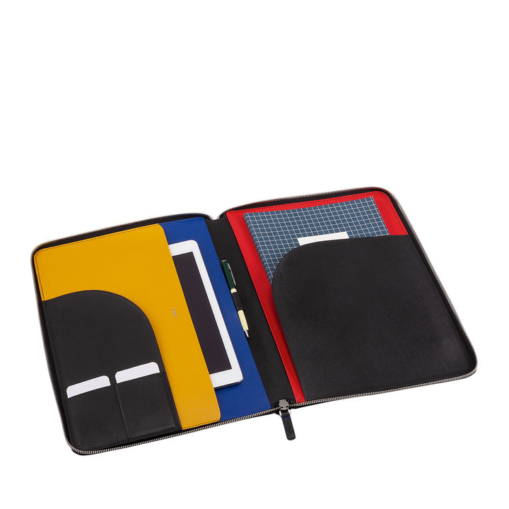 DUDU A4 Leather Document Folder Office Clipboard Multicolored iPad Tablet Folder with Zip