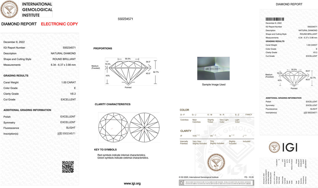 IGI 1,00ct certificeret investering Diamond Color and Purity vs2