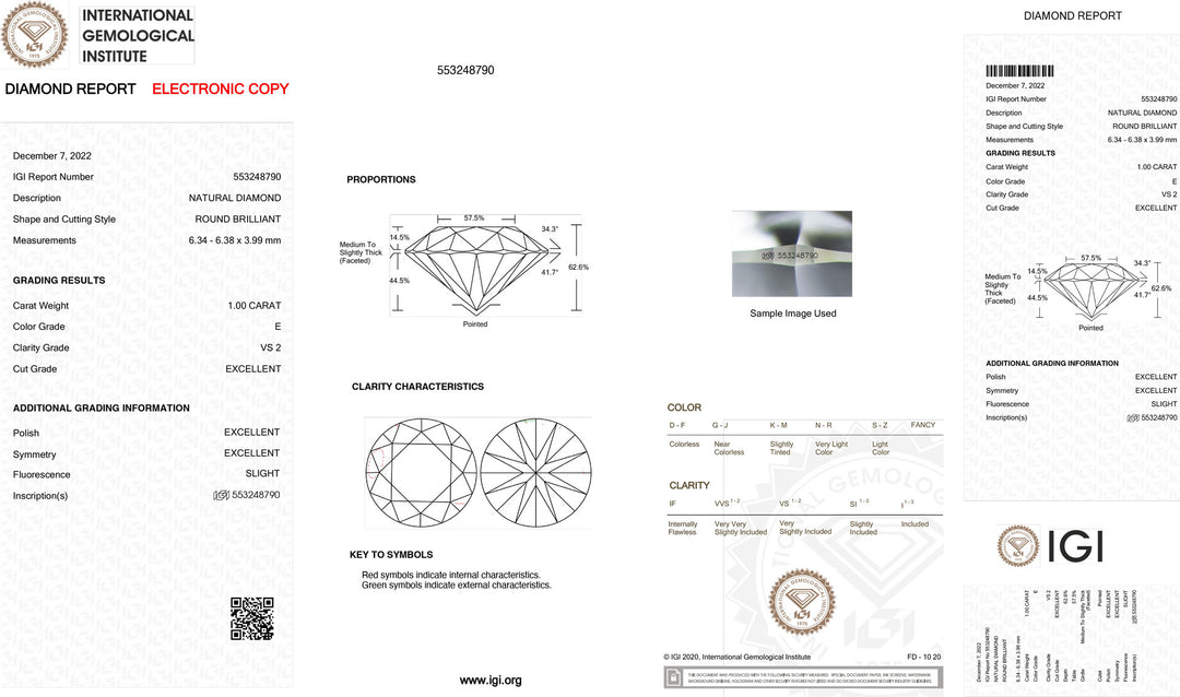 IGI 1,00CT Certified Investment Diamond color and purity VS2