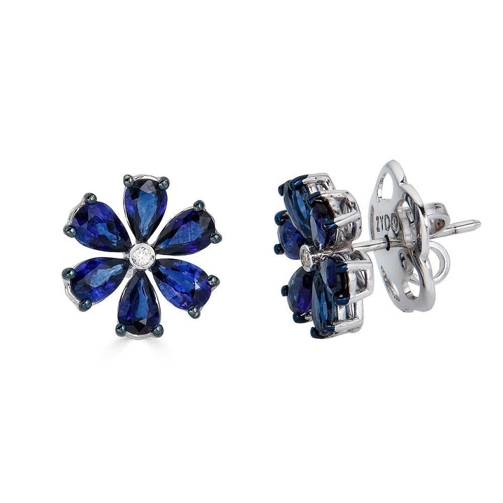 Zydo blomformade örhängen med färgade ädelstenar och diamanter vitguld blå safir 62224