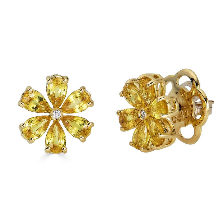 Zydo blomformade örhängen med färgade ädelstenar och diamanter gult guld gul safir 62174
