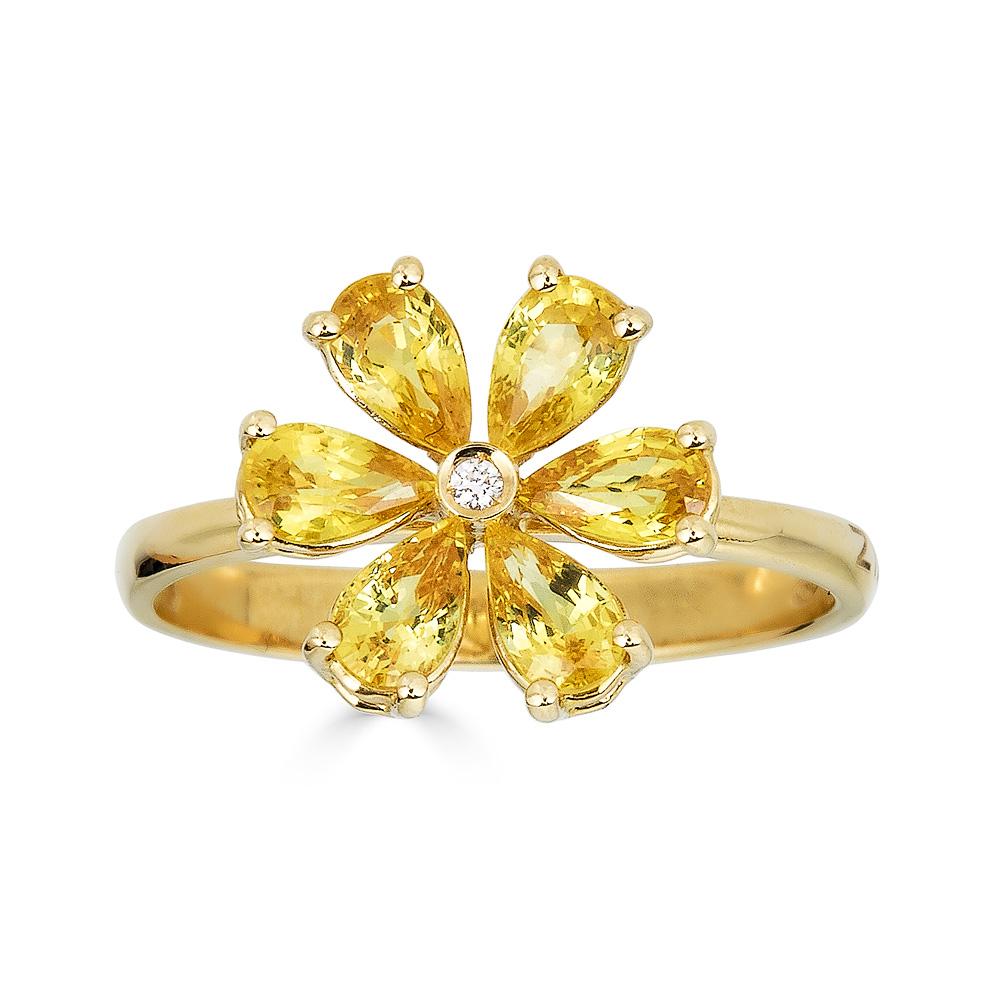 Zydo blomsterformet ring med farvede ædelstene og diamanter hvidguld 62218