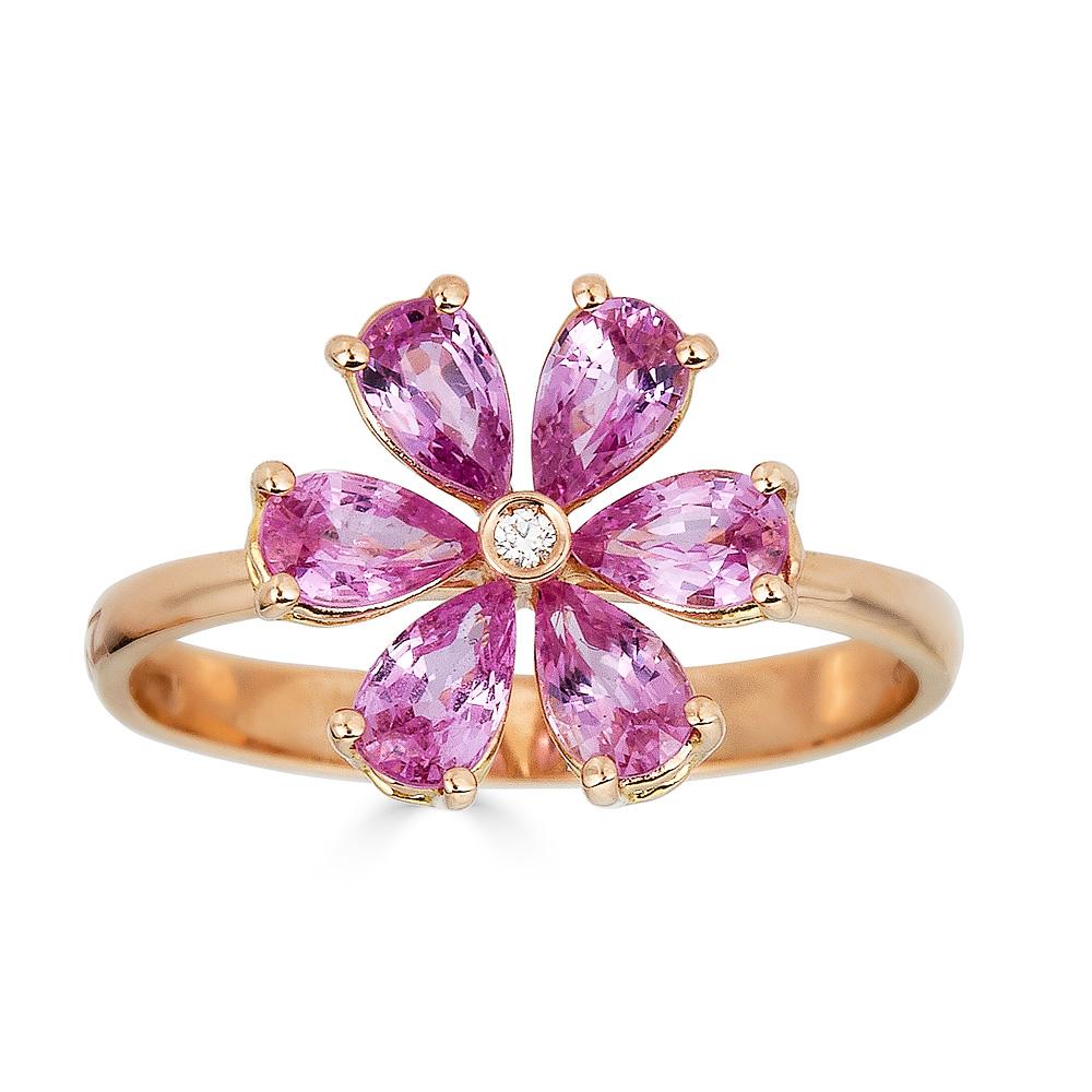 Zydo blomsterformet ring med farvede ædelstene og diamanter hvidguld 62218