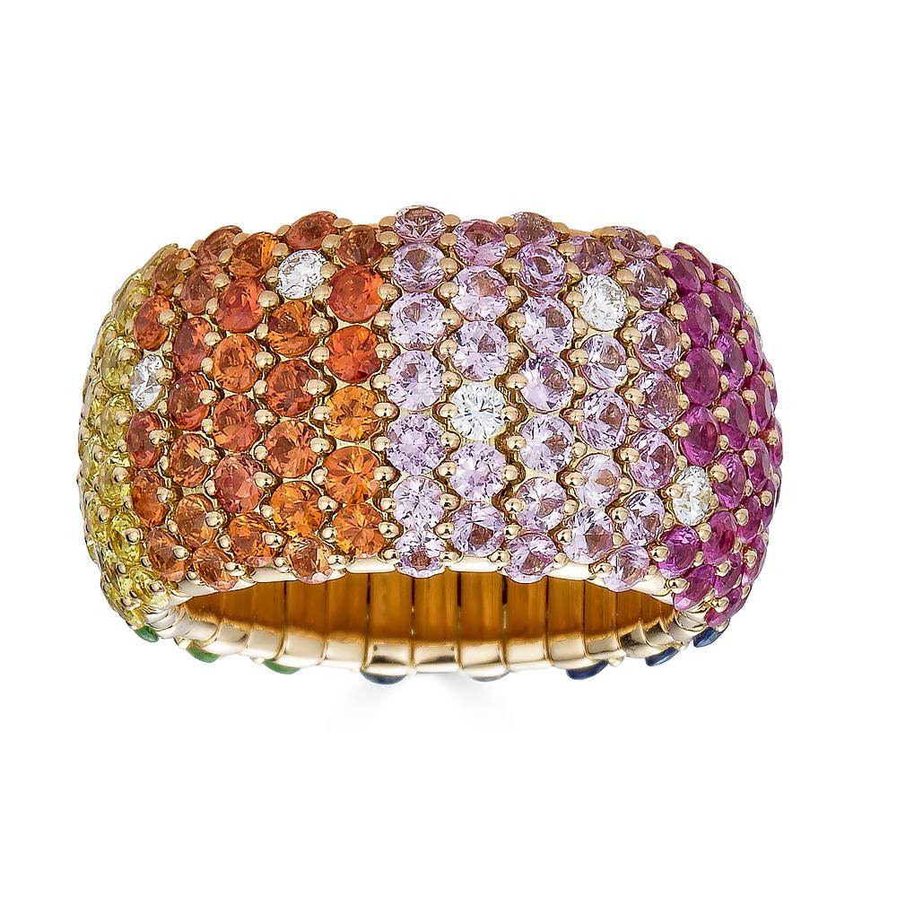 Zydo Yellow Gold Rainbow Dome Bred Elastisk Ring 64159