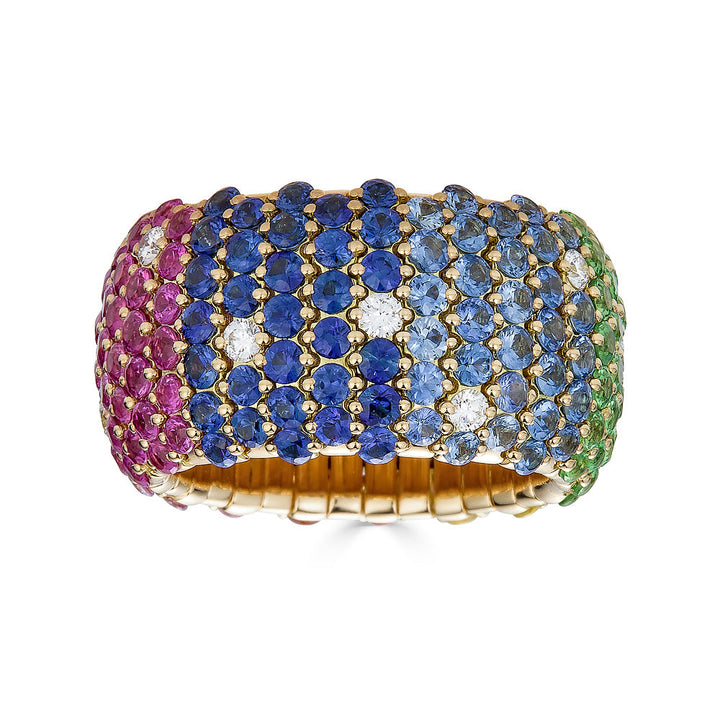 Zydo Yellow Gold Rainbow Dome Bred Elastisk Ring 64159