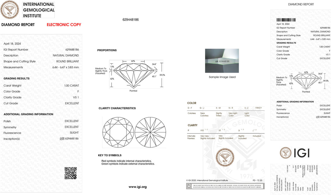 IGI 1,00ct certificeret investering Diamond Color F Purity vs1