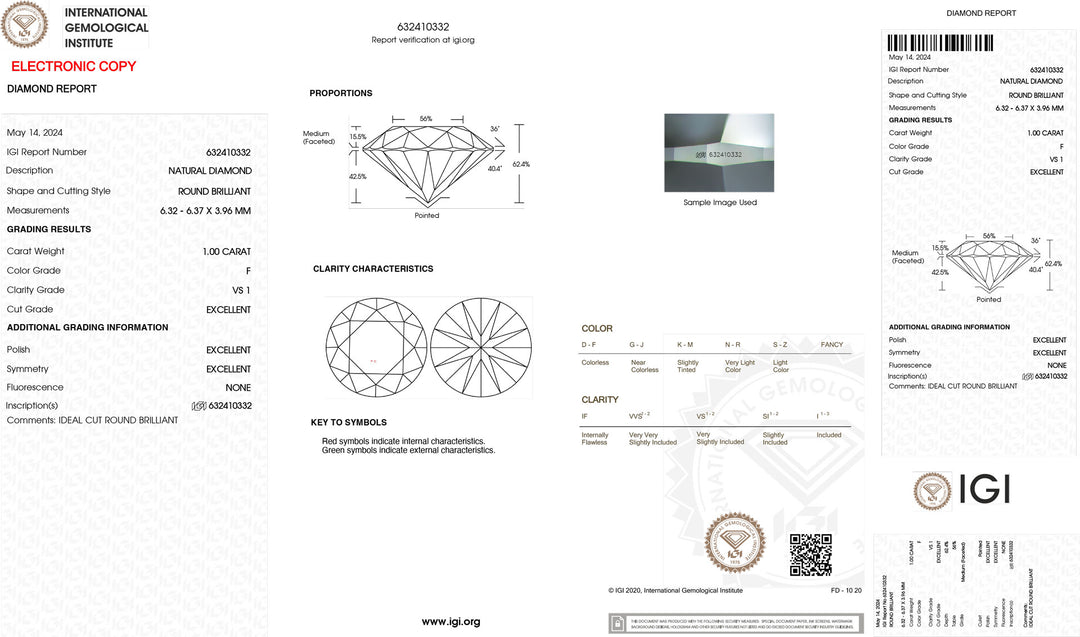 IGI 1,00ct certificeret investering Diamond Color F Purity vs1