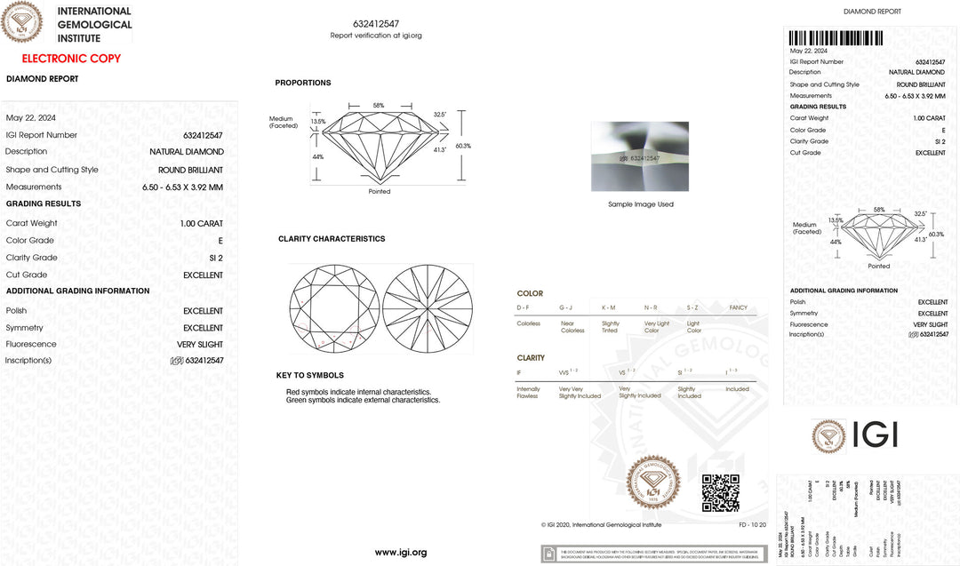 IGI 1,00ct certificeret investering Diamond Color and Purity Si2