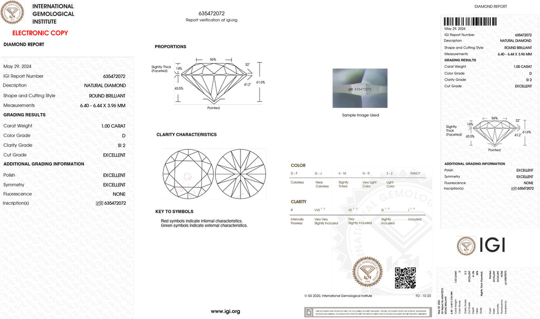 IGI 1,00ct certificeret investering Diamond Si2 Purity Color