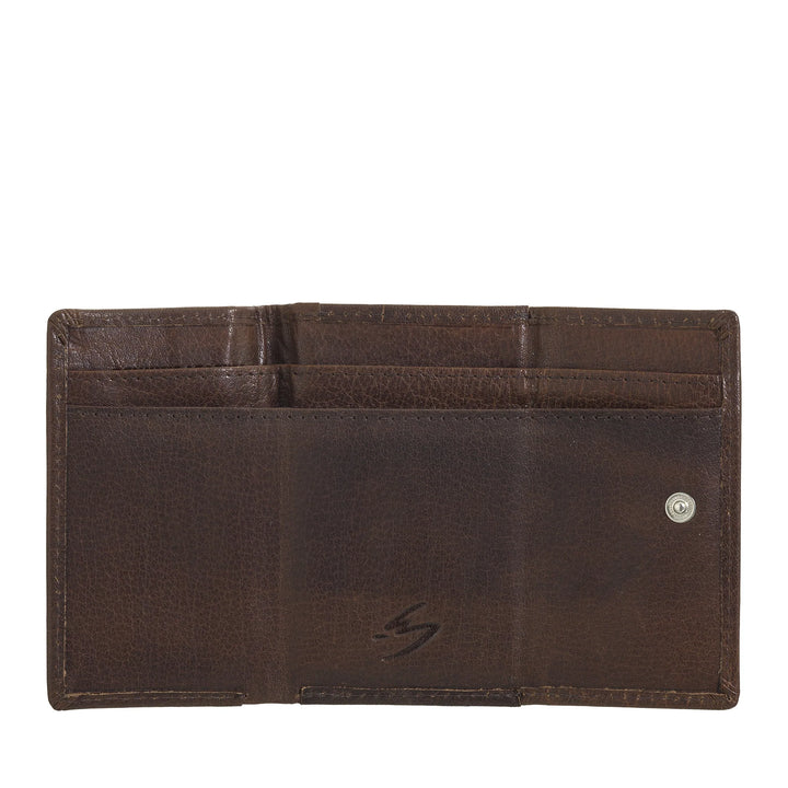 Nuvola Pelle Kleine Herrenbrieftasche aus Büffelleder, dreifach faltbar, mit Münzfach, Geldscheinhalter und Münzfach
